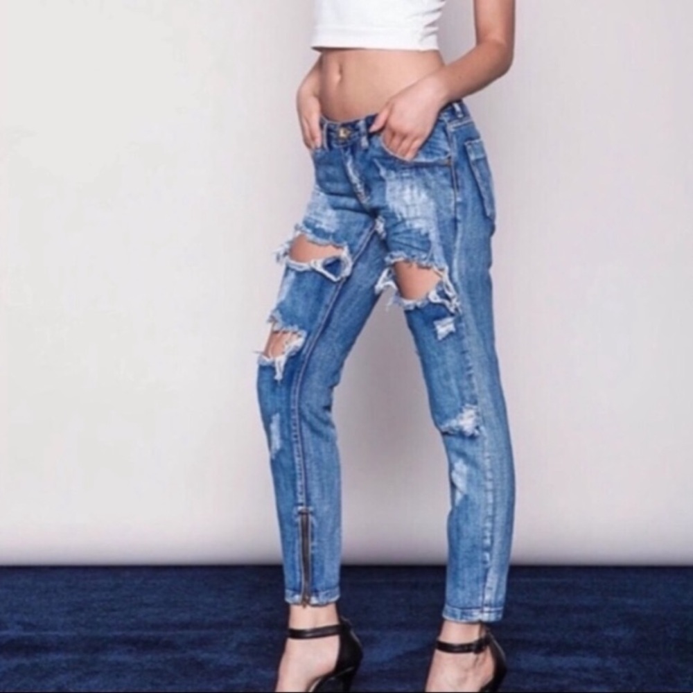 One teaspoon ripped skinny jeans torn frayed holes